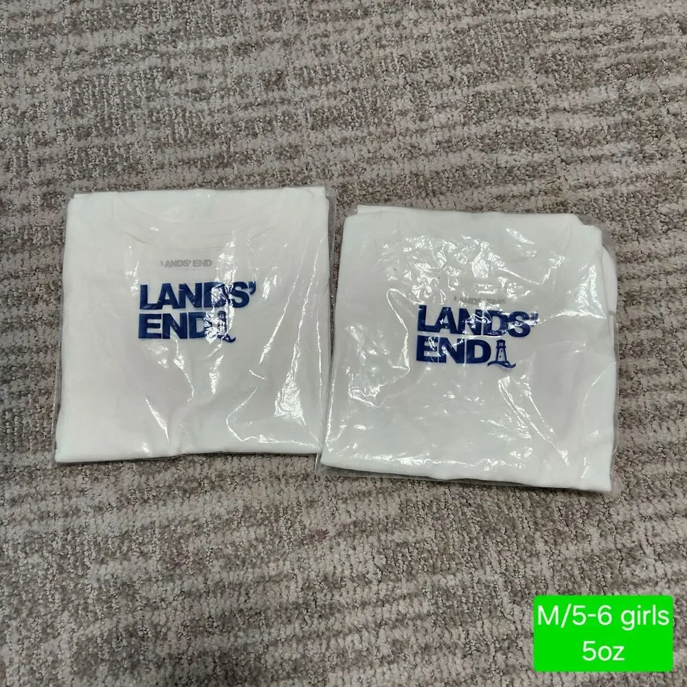 Lands' End little girls short sleeve essential t-shirts white cotton size M 5-6
